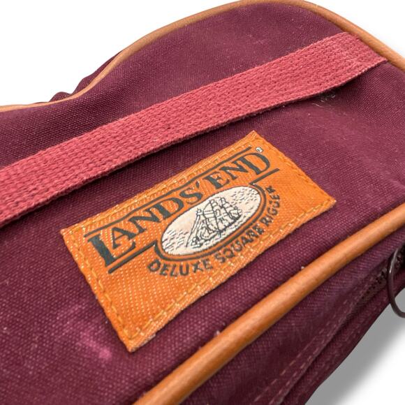 Vintage Lands End Square Rigger Canvas Toiletry Bag Shaving Dopp Kit Maroon USA - Picture 2 of 13